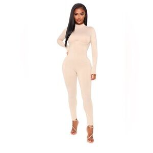 Fashion Nova Jumpsuit Fast Moves Nude Romper Neutral Womens Size Medium NEW
